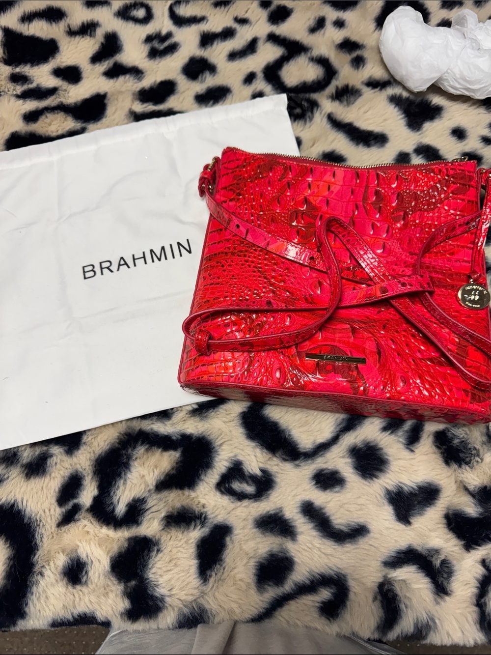 Brahmin Bright Red Croc-Embossed Leather Crossbody